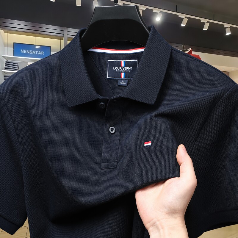 美式休闲Tommy汤米夏季重磅长绒棉短袖POLO衫男中年商务休闲上衣