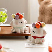 水果叉不锈钢叉子套装 陶瓷儿童安全叉子食品级甜品叉收纳罐水果签