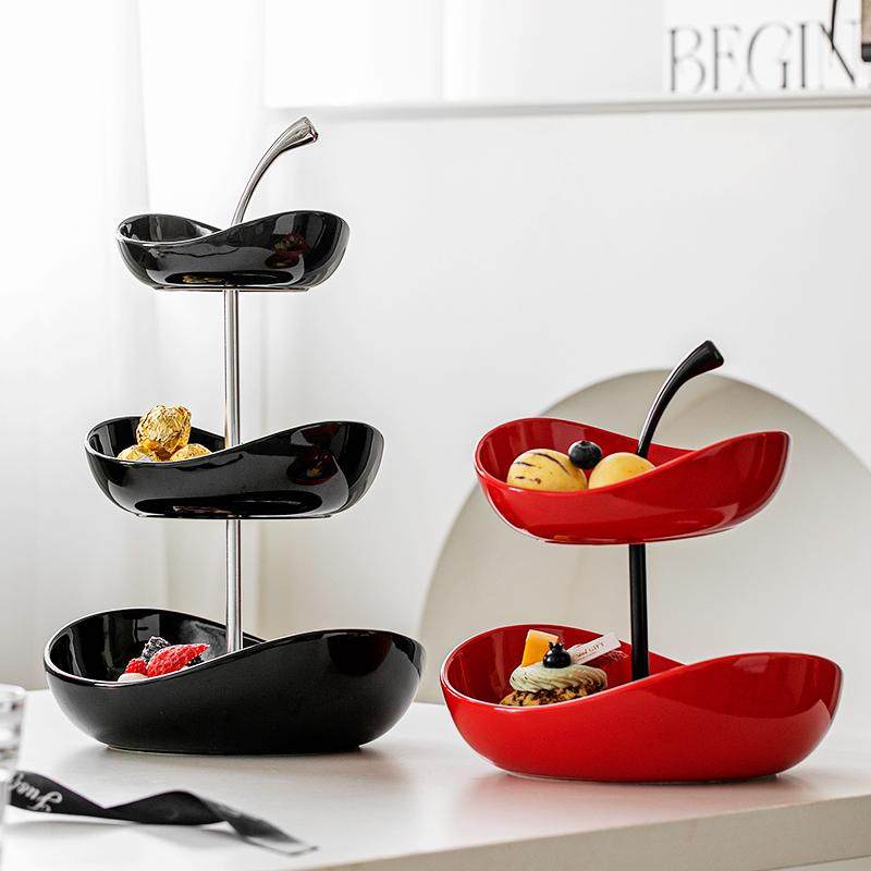 陶瓷三层水果盘家用客厅零食点心糖果摆件茶几干果摆放盘乔迁新居