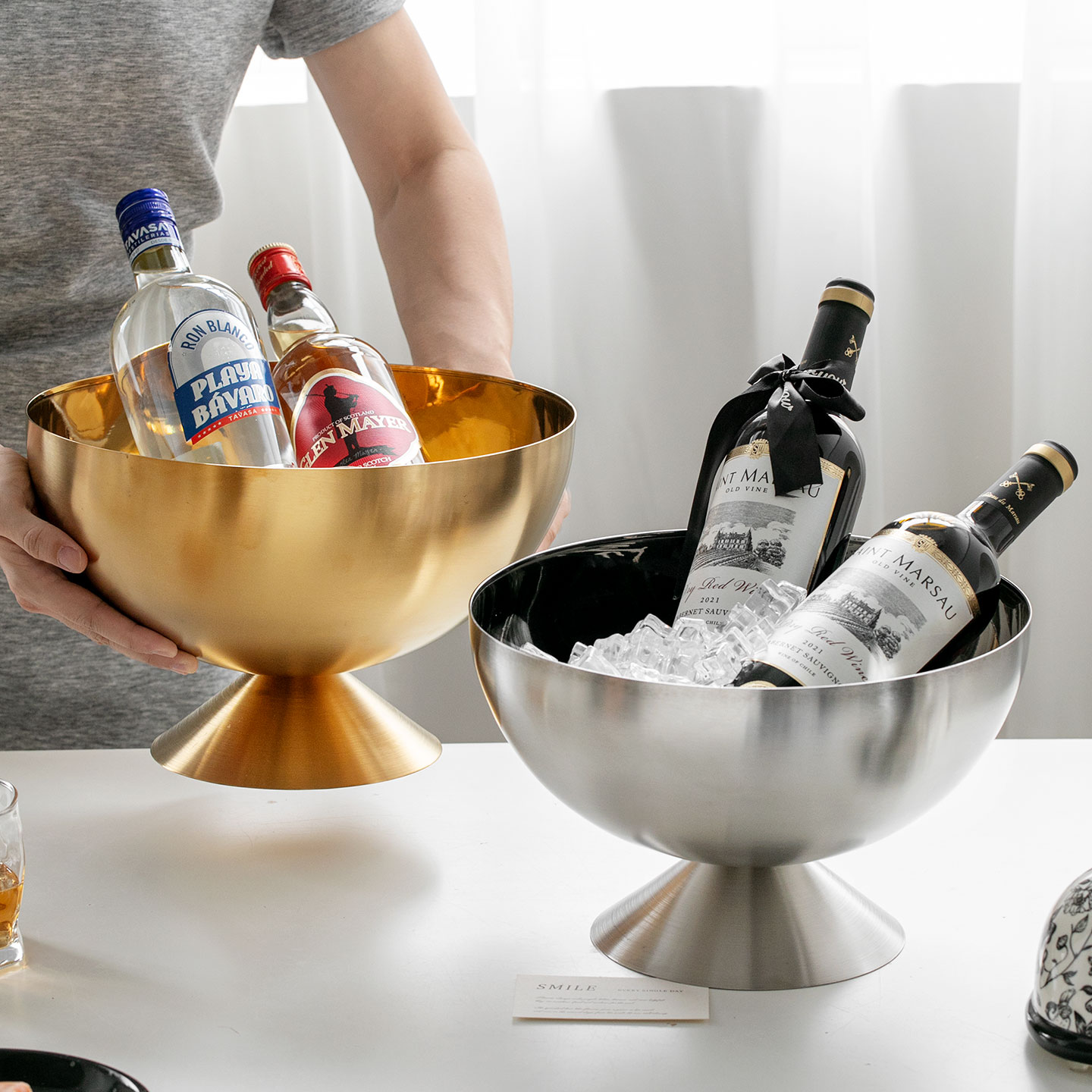 不锈钢香槟盆冰桶酒吧创意大号啤酒红酒冰粒冰镇桶KTV保温冰酒盆