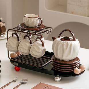 复古陶瓷水具茶具茶壶茶杯收纳套装中古风创意喝水杯子家用待客