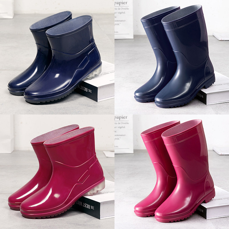 日式水鞋女士雨靴短筒时尚款中筒套鞋洋气加绒胶鞋厨房防滑雨鞋