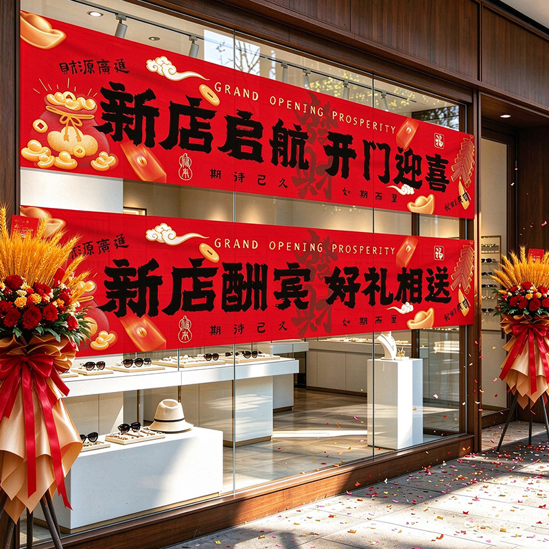 新店开张活动氛围布置装饰品横条幅商场服装珠宝店铺开业大吉挂布