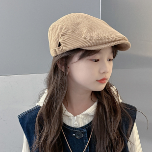 新款儿童帽子女童秋冬季鸭舌帽男宝宝帅气前进帽反戴灯芯绒贝雷帽