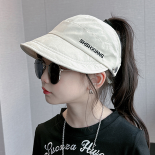 儿童遮阳帽夏季 速干防晒帽宝宝帽子空顶女童扎马尾帽鸭舌帽太阳帽