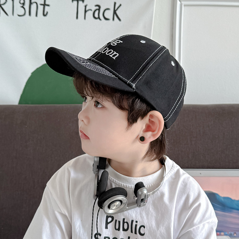 儿童防晒帽男孩春秋男童黑色帽子夏天鸭舌帽遮阳帽宝宝女童棒球帽