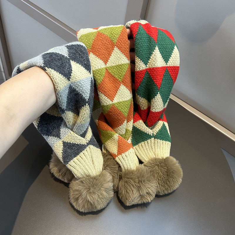 儿童围巾韩版大毛球柔软针织交叉围套冬天男女孩拼色三角保暖围脖,童装/婴儿装/亲子装,围巾,淘宝优惠券,粉丝福利购,淘宝优惠卷