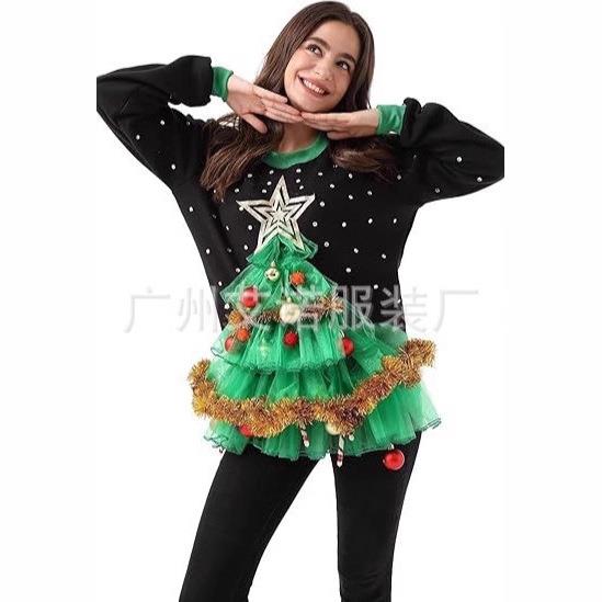 圣诞节女精灵服装COS化装舞会圣诞树女孩圣诞老人表演服女圣诞卫