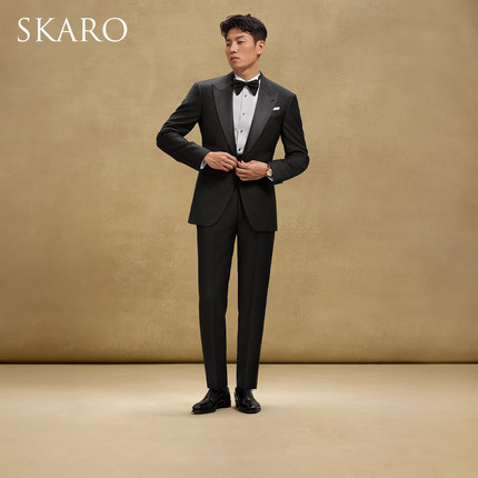 【手工米兰眼 120支】SKARO塔士多羊毛礼服男式新郎结婚西装套装