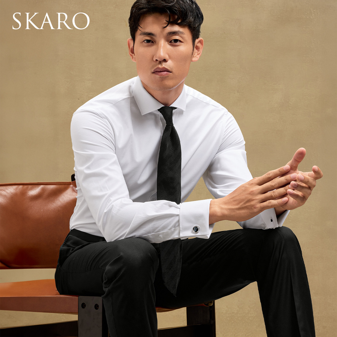 【免熨烫 易打理】SKARO法式衬衫男长袖商务正装结婚礼服温莎领衬