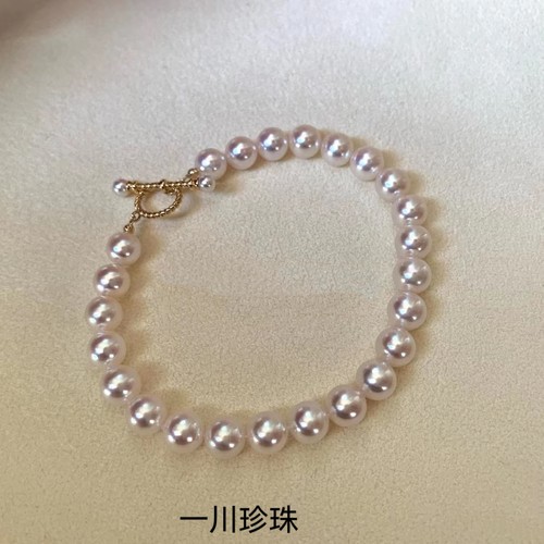 日本进口天然海水AKOYA珍珠手链18K金OT扣手饰满珠手镯复古精致