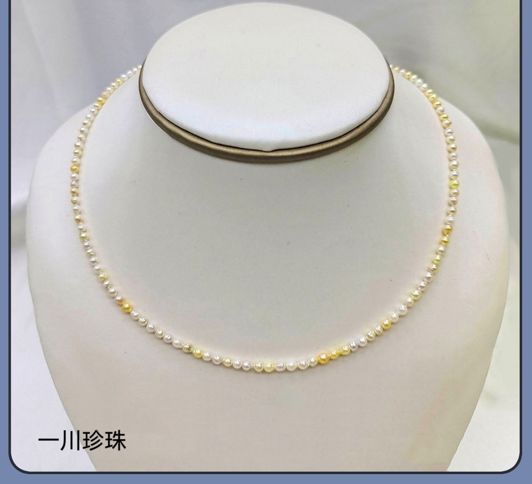 日本天然海水Akoya混彩项链baby珠18K金尾链甜美风小米珠糖果链