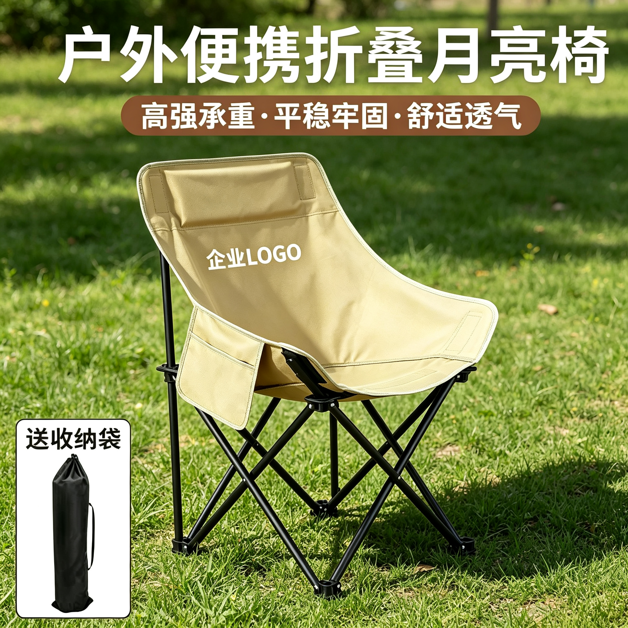 户外折叠月亮椅子露营便携式烧烤桌折叠桌椅套装礼品定制印字logo
