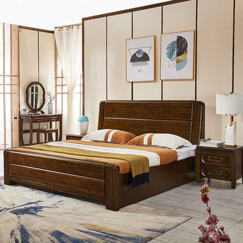 金丝胡桃木全实木床1.8米新中式现代简约1.5m高箱储物婚床主卧床在类目 住宅家具, 床类, 实木床中 - 来自Buy2taobao.com提供专业的淘宝代购服务