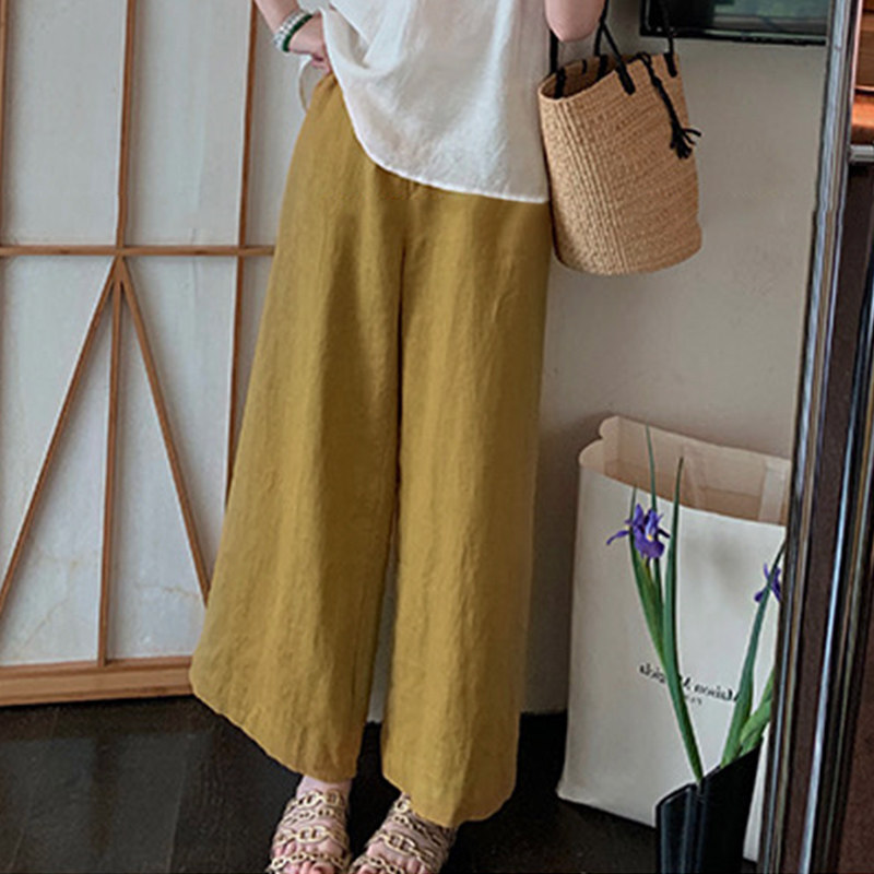 孕妇裤子外穿夏季薄款透气大码宽松小个子棉麻孕妇阔腿裤九分裤夏