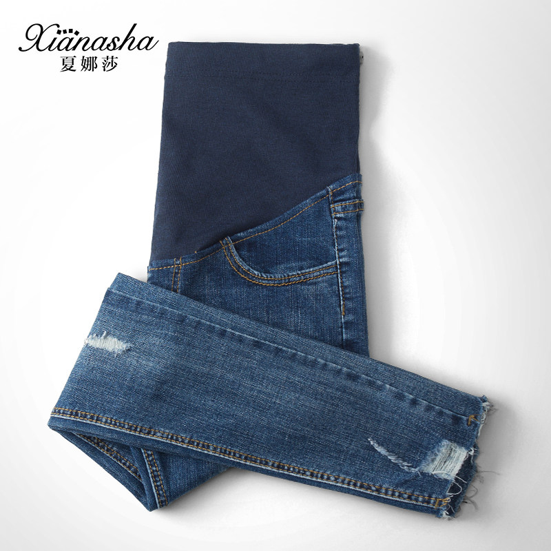 时尚款破洞小脚孕妇牛仔裤 九分裤春秋款 外穿孕妇裤子春秋季潮妈