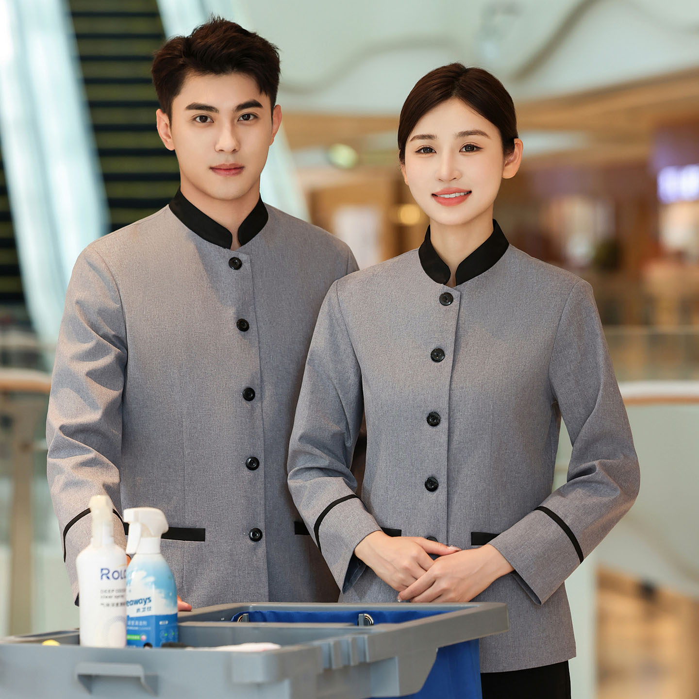 灰色保洁工作服餐厅饭店保洁员清洁工制服宾馆客房卫生保洁员长袖