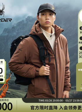 SPYDER蜘蛛秋冬男子防风防水耐磨短款3L连帽棉服运动外套25EF247M