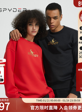 SPYDER蜘蛛秋冬男女款SKI LIFE新年休闲印花情侣圆领卫衣22CF311U