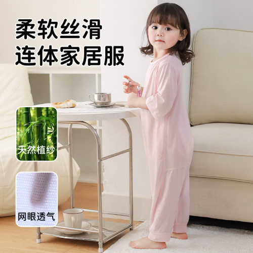 木植儿童连体家居服睡衣莫代尔长袖男女宝宝睡裙睡觉防踢被空调服