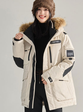 冬极寒羽绒服90白鸭绒男女情侣超厚户外工装貉子毛领外套15989