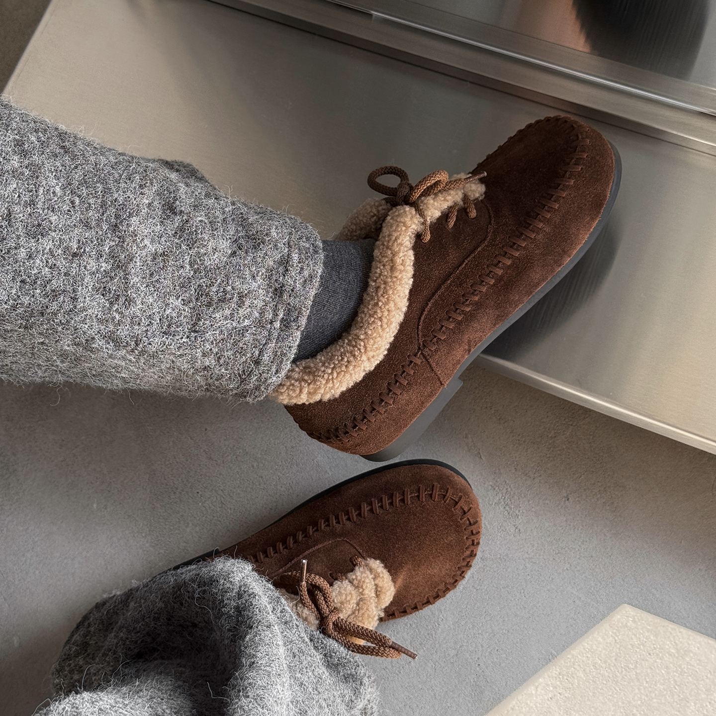 一三良品冬季加绒保暖系带棉鞋冬季新复古休闲百搭毛毛鞋小码34