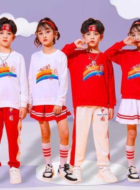 儿童啦啦操演出服秋冬中小学生运动会拉拉队表演服中国风纯棉套装