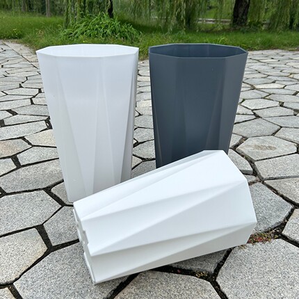 轻奢简约树脂花盆大号加厚加高地面高款八角家用塑料花盆处理清仓