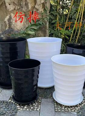 超大螺纹花盆加厚白色黑色仿瓷树脂花盆送托盘盆景植物大型塑料盆
