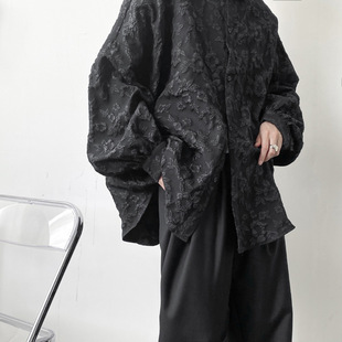 衬衣外套男日系vibe 风禁欲系夹克 暗黑系轻熟风浮雕褶皱长袖 新款