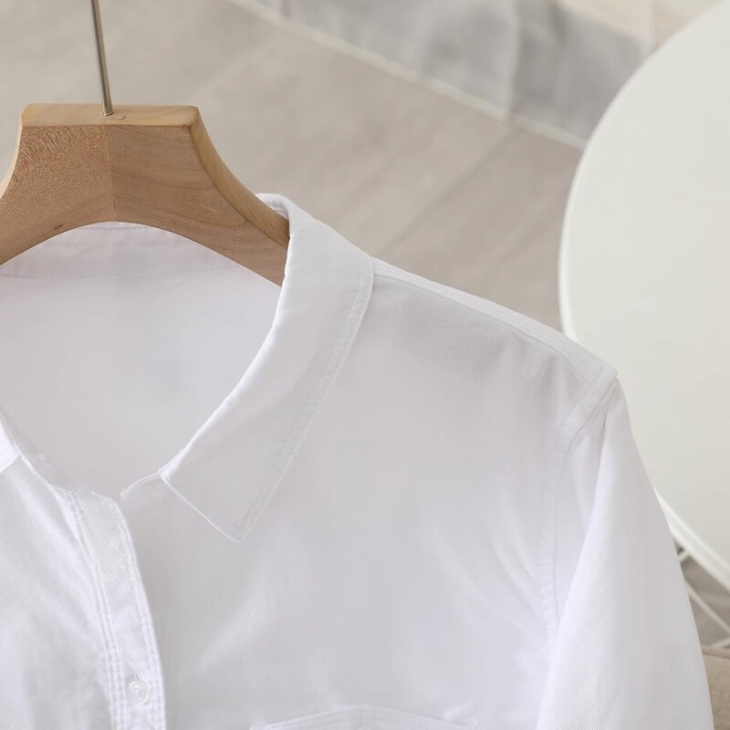 LILY MOST白色衬衫女2023年春秋新款法式POLO领高端全棉长袖衬衣