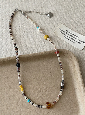 复古轻奢多彩天然石串珠项链女小