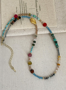 夏季清新百搭彩色水晶串珠项链女