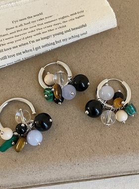 复古轻奢天然石串珠流苏金属戒指