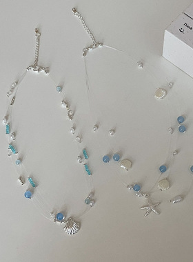 海蓝宝海星珍珠贝壳鱼线项链女超