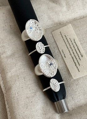 银色浮雕向日葵花朵金属戒指女小众复古个性简约百搭气质指环戒子