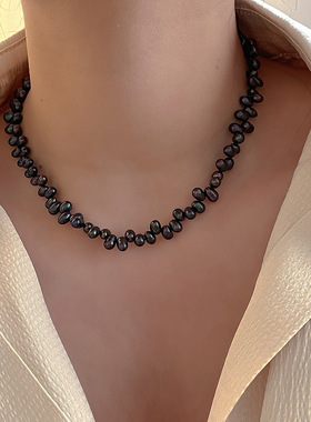 小众简约设计感黑彩色天然淡水珍