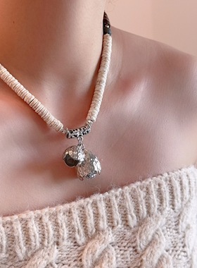 花朵花苞吊坠串珠项链女时尚手工艺制作度假风长款毛衣链颈链配饰