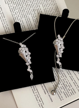 高级感闪锆沙漏吊坠项链女简约个性精致独特时尚潮流颈链锁骨链