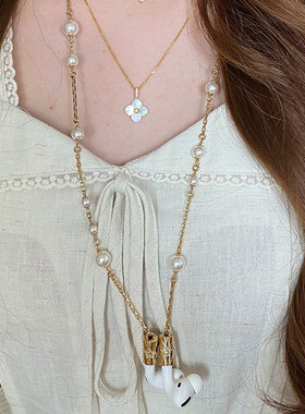 设计感防丢无线蓝牙耳机珍珠挂脖项链女个性精致时尚百搭颈链配饰