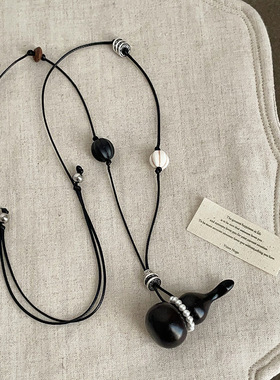 轻奢质感木质葫芦珍珠抽拉项链女高级感个性时尚潮流颈链锁骨链