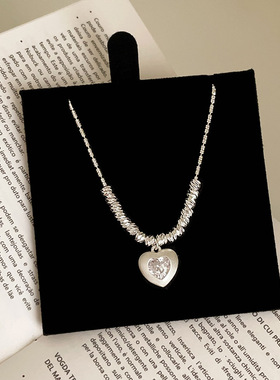 简约高级感锆石拉丝爱心吊坠项链女气质潮流时尚百搭颈链锁骨链