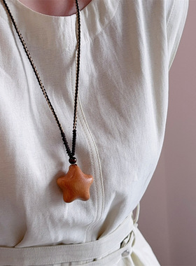 新中式天然木质星星月亮吊坠项链