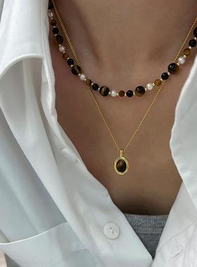 小串珠众设计感复古虎眼石项链轻奢时尚气质简约百搭颈链锁骨链