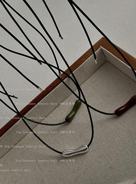 欧美热卖冷淡风茄子钛钢项链女ins风设计感轻奢线绳滴釉锁骨链