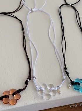 沙滩度假风亚克力花朵珍珠吊坠项链女小众时尚个性锁骨链颈链配饰