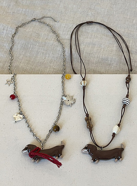 可爱围巾腊肠狗吊坠项链女小众个