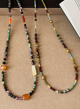 复古轻奢天然石水晶串珠项链女设