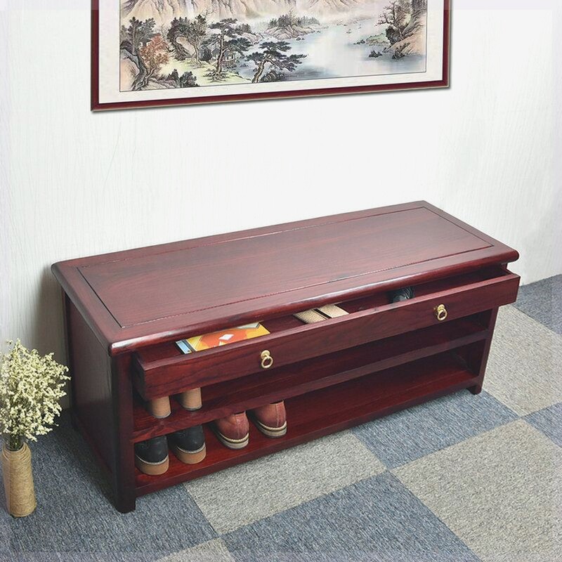 中式实木换鞋凳家用储物鞋柜可坐穿鞋凳简约长条抽屉收纳凳长方形