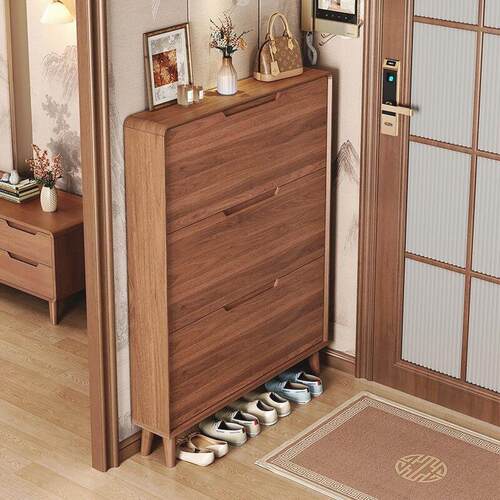 窄缝鞋架新中式超薄翻斗鞋柜家用门口进门靠墙楼道走廊实木腿一体